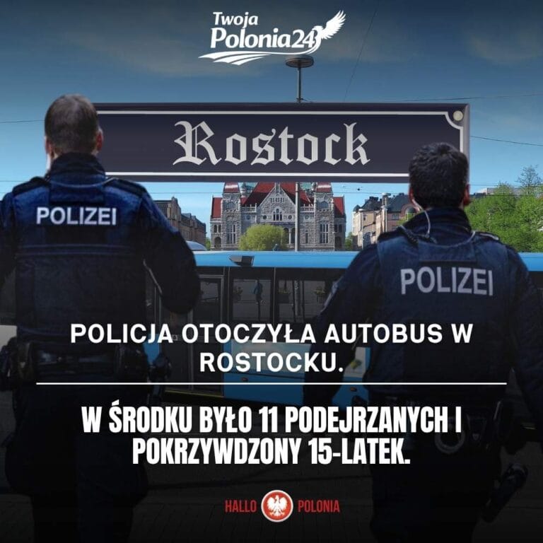 policja otoczyła autobus w Rostocku