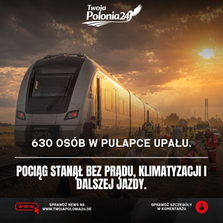 Pociąg bez klimatyzacji stojący w upale, pasażerowie czekają na pomoc w Brandenburgii