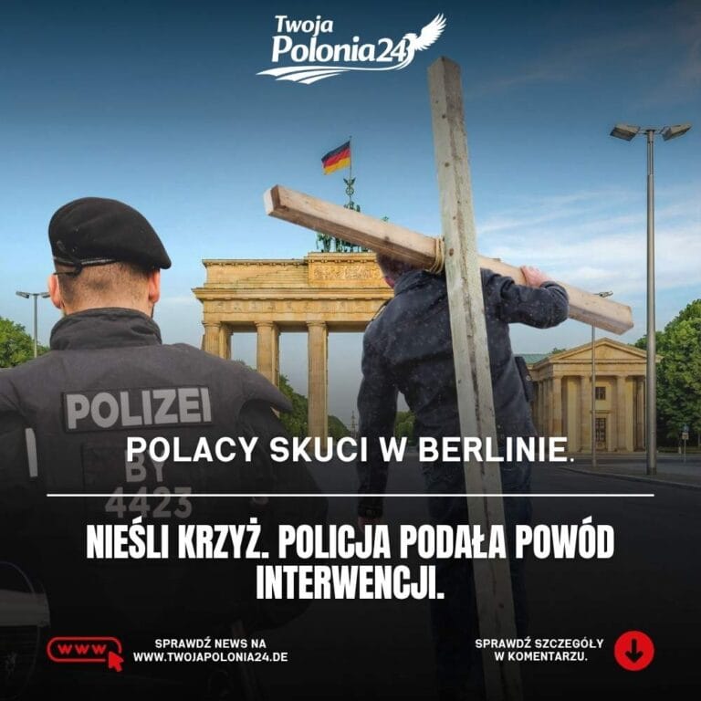 Polacy zatrzymani w Berlinie podczas próby przejścia z krzyżem do Głazu Pamięci