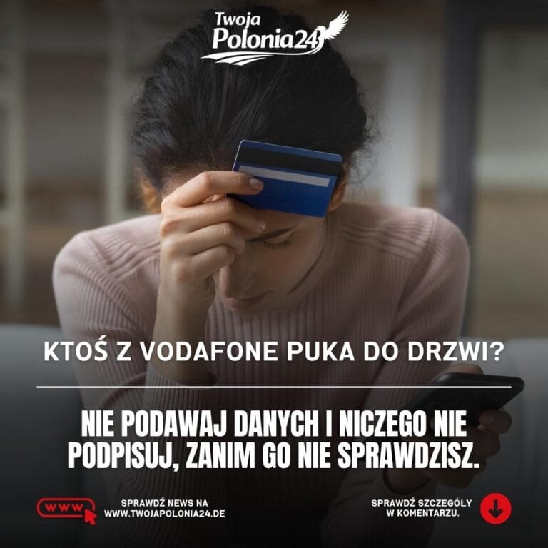 przedstawiciele Vodafone przy drzwiach w Berlinie i ostrzeżenie dla mieszkańców