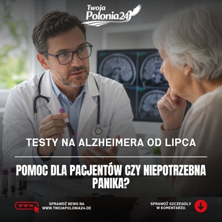 Testy na Alzheimera, starsza osoba u lekarza, badanie krwi i rozmowa o diagnostyce demencji