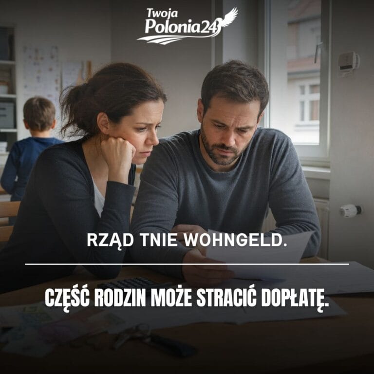 Cięcia Wohngeld od 2027 roku, zmartwiona rodzina sprawdza rachunki i pismo dotyczące dopłaty do mieszkania