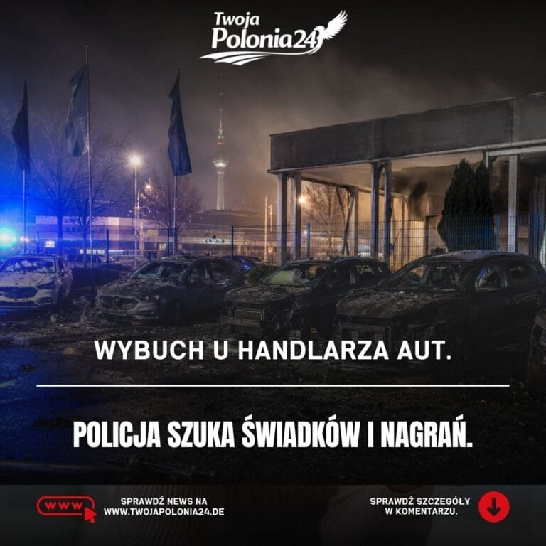 Eksplozja u handlarza aut w Berlinie Zehlendorf, policja szuka świadków po uszkodzeniu 14 pojazdów