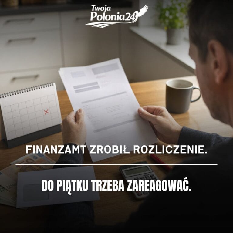 Gotowe rozliczenie podatkowe z Finanzamt, podatnik sprawdza pismo z urzędu przed terminem 31 lipca