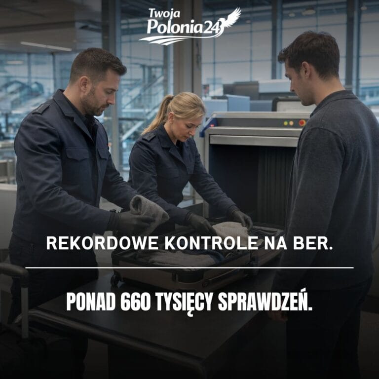 Kontrole Zoll na BER, funkcjonariusze sprawdzają bagaż pasażera na lotnisku