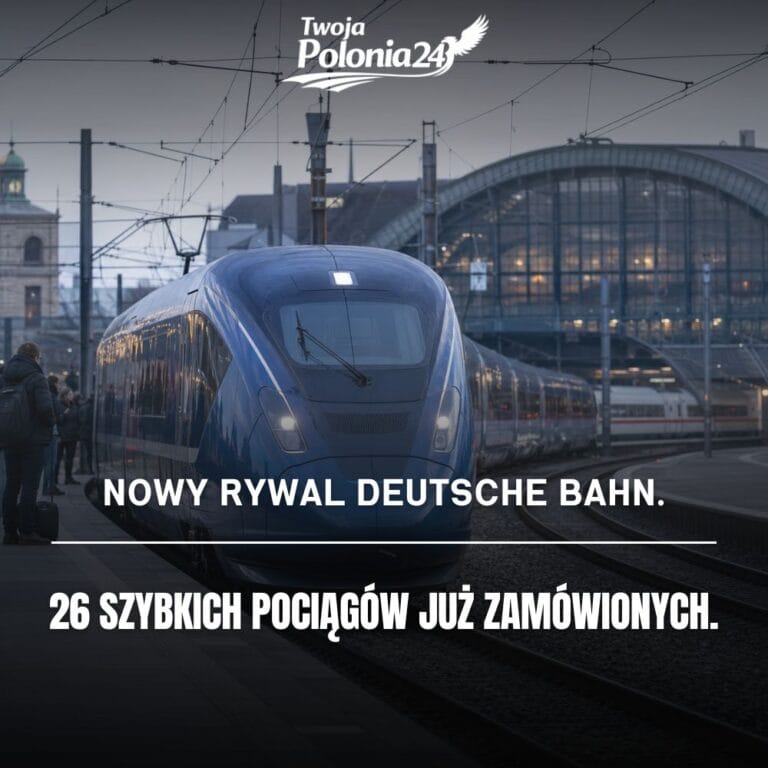 Nowy konkurent Deutsche Bahn zamówił 26 pociągów, niebieski szybki pociąg na niemieckim dworcu
