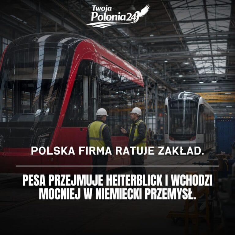 Pesa przejęła HeiterBlick, hala produkcyjna tramwajów w Niemczech i pracownicy przy nowym pojeździe szynowym