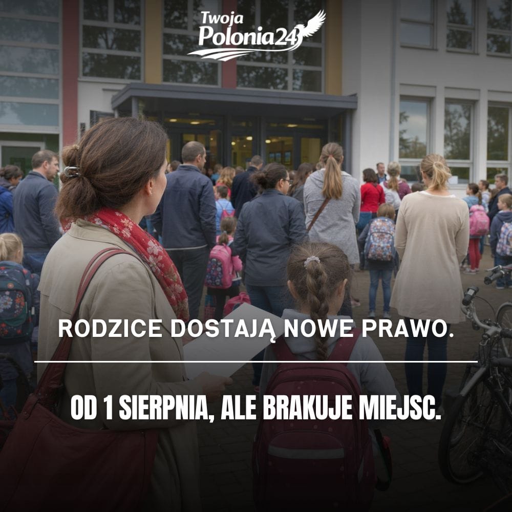 Prawo do opieki całodziennej, rodzic z dzieckiem czeka przed szkołą w Niemczech