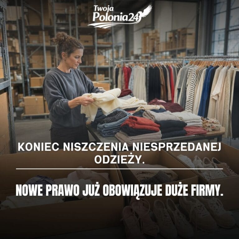 Zakaz niszczenia niesprzedanej odzieży, pracownica sortuje nowe ubrania i obuwie do ponownej sprzedaży w magazynie w Niemczech
