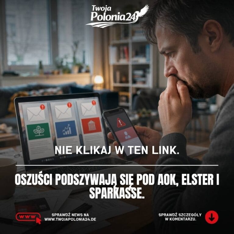 Fałszywy zwrot z AOK oraz wiadomości phishingowe ELSTER i Sparkasse w Niemczech