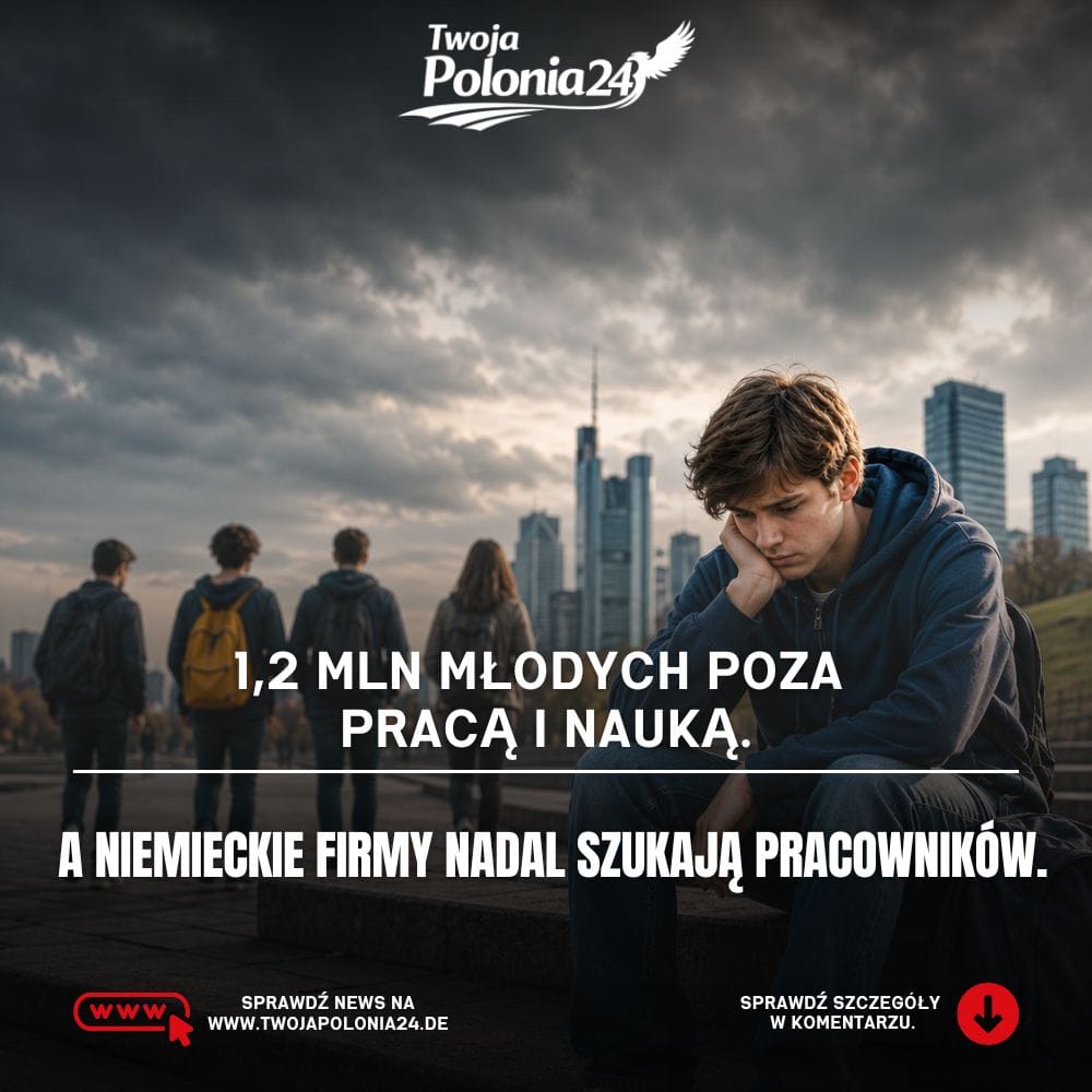 Młodzi bez pracy i nauki w Niemczech. Młody mężczyzna siedzący samotnie, podczas gdy inni idą w stronę miasta. Grafika wygenerowana przez AI.
