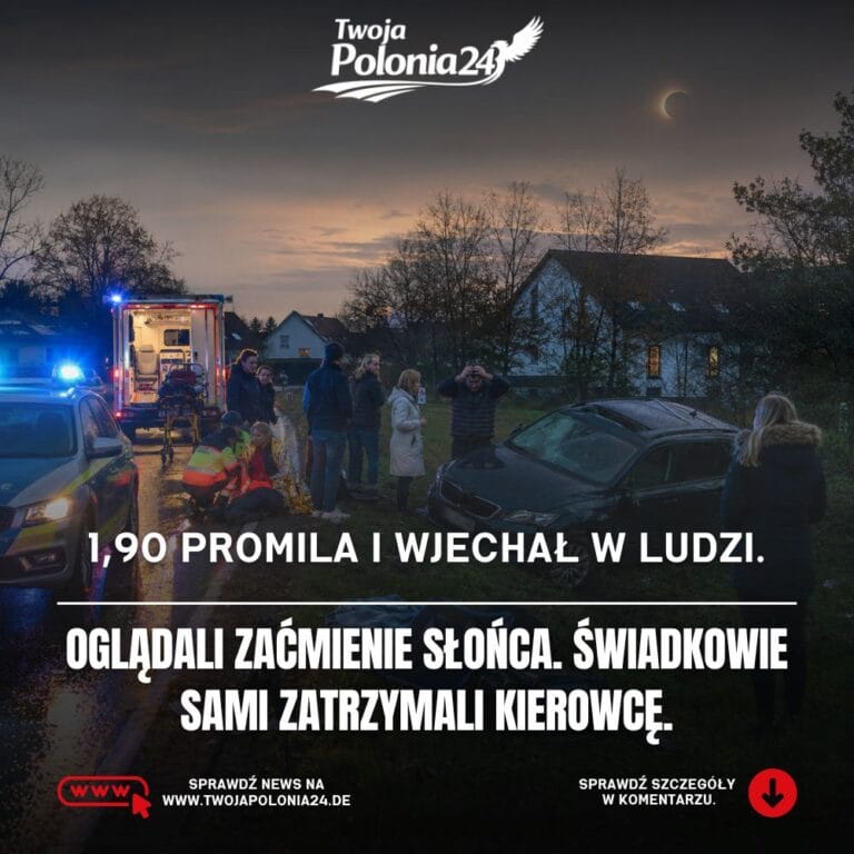 Pijany kierowca w Niemczech wjechał w ludzi oglądających zaćmienie Słońca i miał 1,90 promila