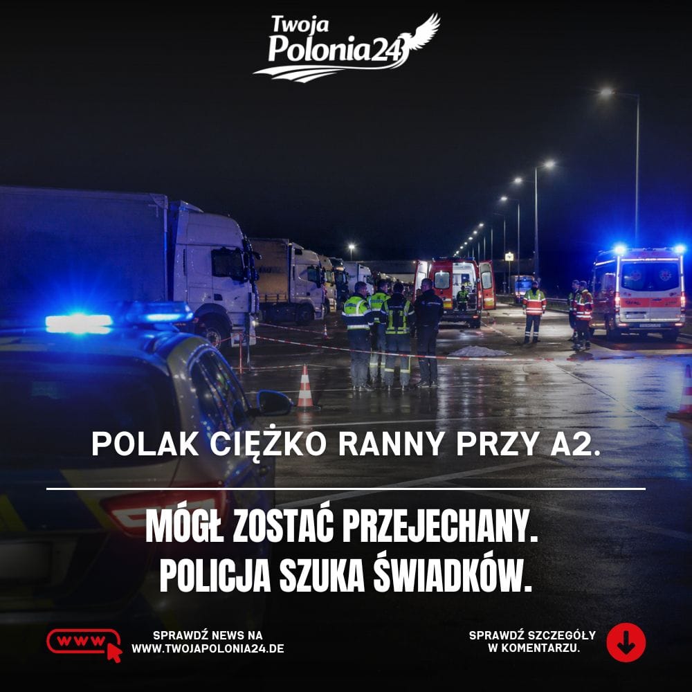 Polak ciężko ranny przy A2 na parkingu Bernser Kirchweg w Niemczech