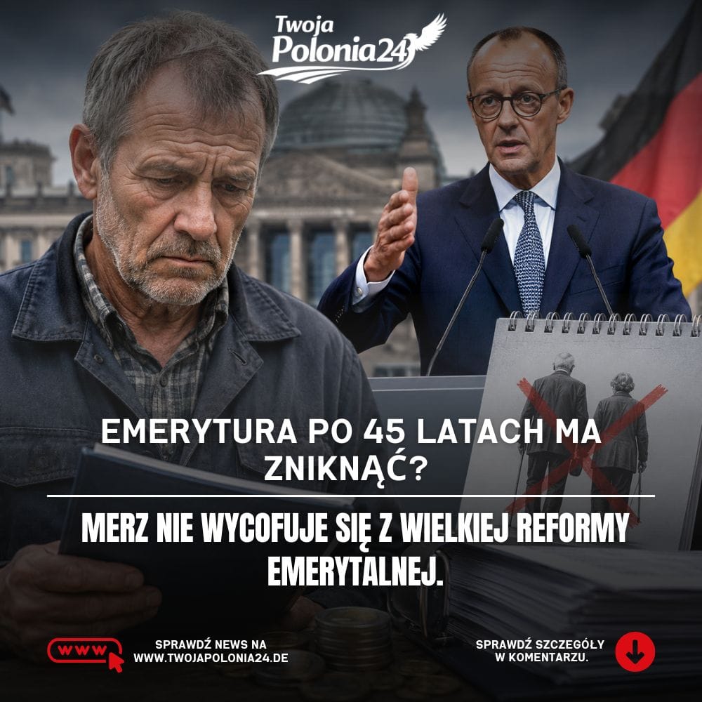 Rente mit 63 w Niemczech i plan likwidacji emerytury bez potrąceń po 45 latach. Grafika wygenerowana przez AI.
