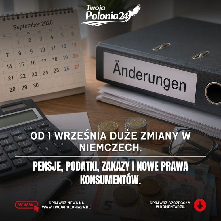 Zmiany w Niemczech od 1 września 2026. Dokumenty, kalkulator, pieniądze i kalendarz symbolizujące nowe przepisy, podatki i zmiany dla pracowników oraz konsumentów. Grafika wygenerowana przez AI.