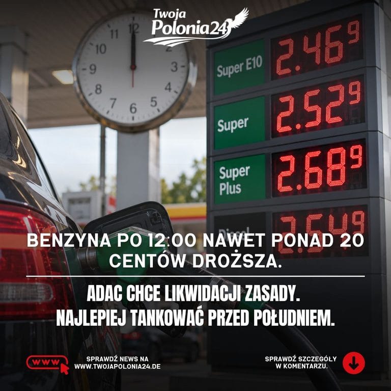 Benzyna po 12:00 droższa na stacjach paliw w Niemczech