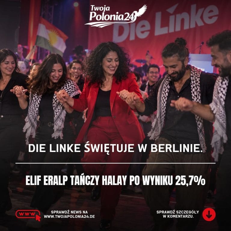 Die Linke w Berlinie podczas tańca Halay po wyborach – grafika wygenerowana przez AI