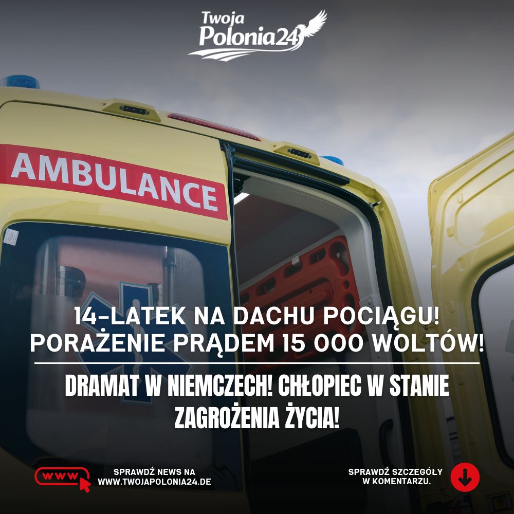 14-latek na dachu pociągu w Kolonii – ilustracja pociągu RE5 i akcji ratunkowej po porażeniu prądem z sieci trakcyjnej.
