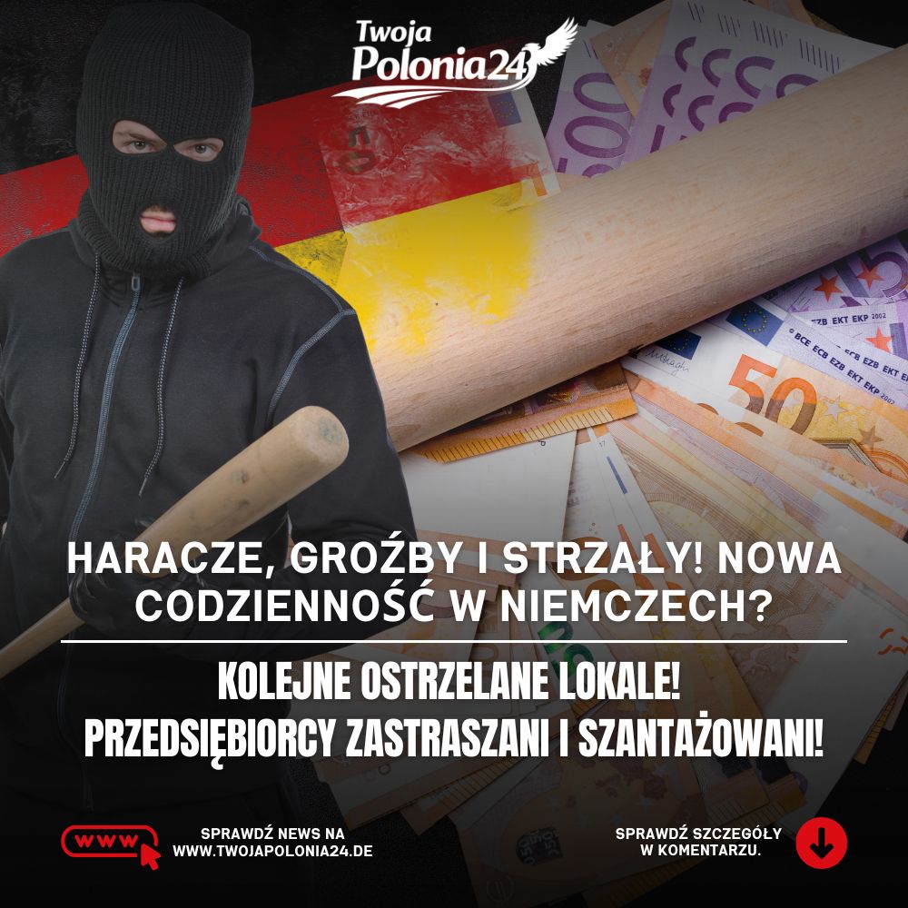 Haracze w Niemczech – ostrzelana restauracja, rozbita szyba i niemiecka policja prowadząca śledztwo. Grafika ilustracyjna.