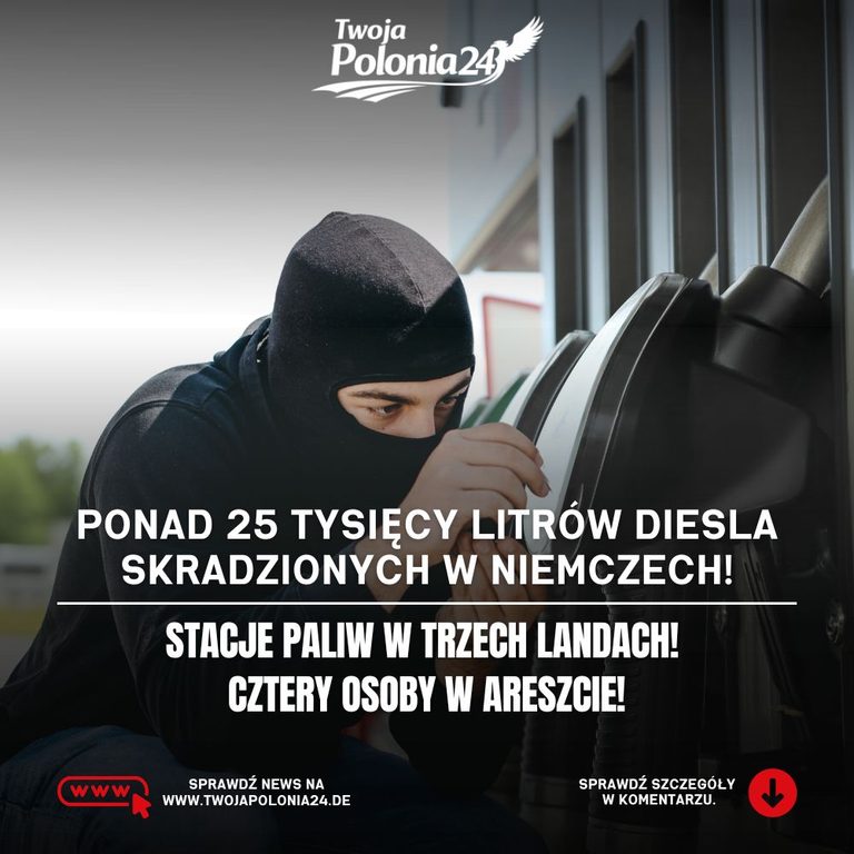 Kradzież paliwa w Niemczech – ponad 25 tysięcy litrów diesla skradzionych ze stacji paliw w trzech landach. Grafika ilustracyjna.