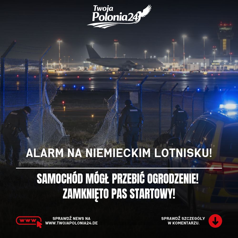 Lotnisko Leipzig/Halle – policyjna akcja po uszkodzeniu ogrodzenia i zamknięciu północnego pasa startowego, grafika ilustracyjnaAlarm bezpieczeństwa na lotnisku Leipzig/Halle. Policja bada uszkodzenie ogrodzenia wykryte 17 października 2026 roku.