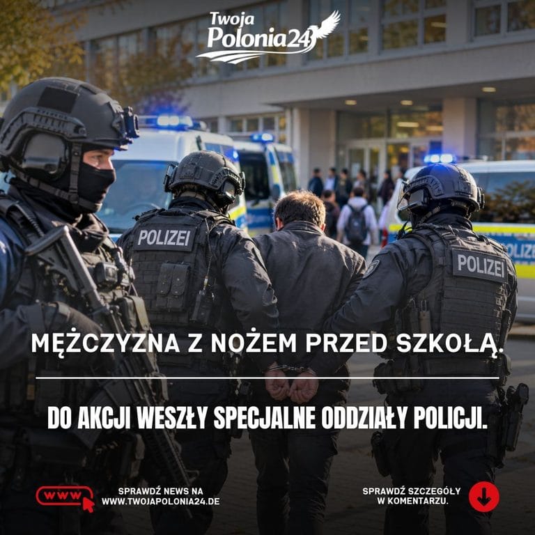 Mężczyzna z nożem przed szkołą w Dreźnie i akcja policji
