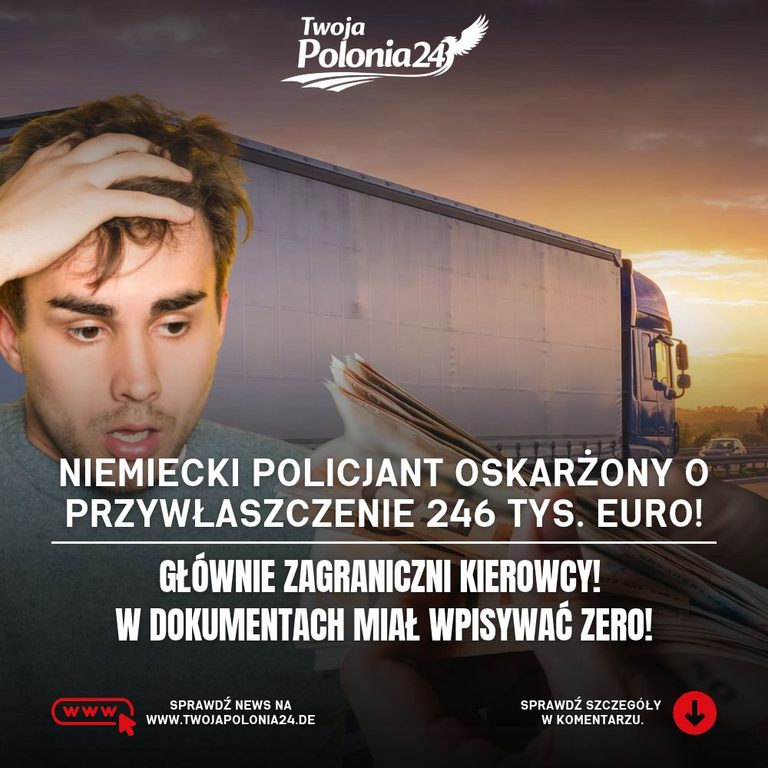 Policjant z Heilbronn – śledztwo w sprawie 246 415 euro z kontroli drogowych, gotówka i kierowca ciężarówki w Niemczech. Grafika ilustracyjna.