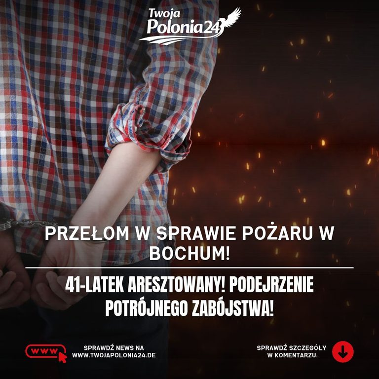 Pożar w Bochum – policyjne śledztwo w sprawie śmierci trzech osób i aresztowania 41-letniego mieszkańca budynku. Grafika ilustracyjna.