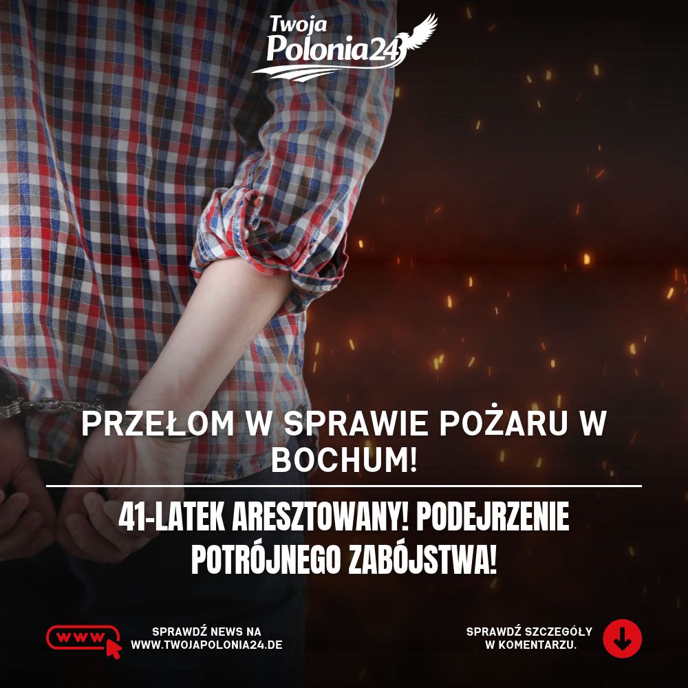 Pożar w Bochum – policyjne śledztwo w sprawie śmierci trzech osób i aresztowania 41-letniego mieszkańca budynku. Grafika ilustracyjna.