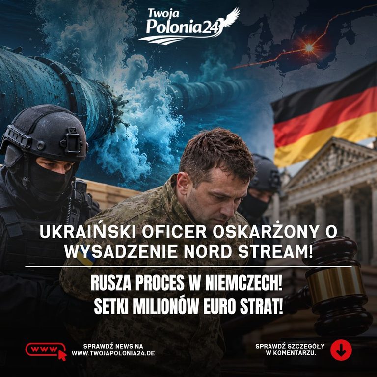 Proces Nord Stream w Niemczech – ilustracja uszkodzonych gazociągów na dnie Morza Bałtyckiego i rozprawy sądowej w Hamburgu przeciwko byłemu ukraińskiemu oficerowi.