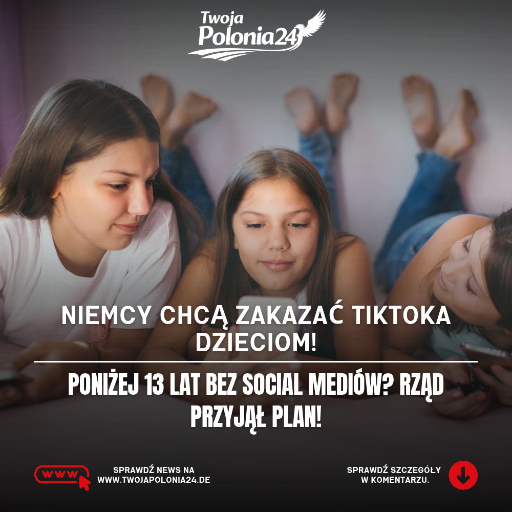 Zakaz social mediów dla dzieci w Niemczech – grafika ilustracyjna przedstawiająca smartfon z ikonami TikToka, Instagrama i Snapchata oraz dziecko w tle.